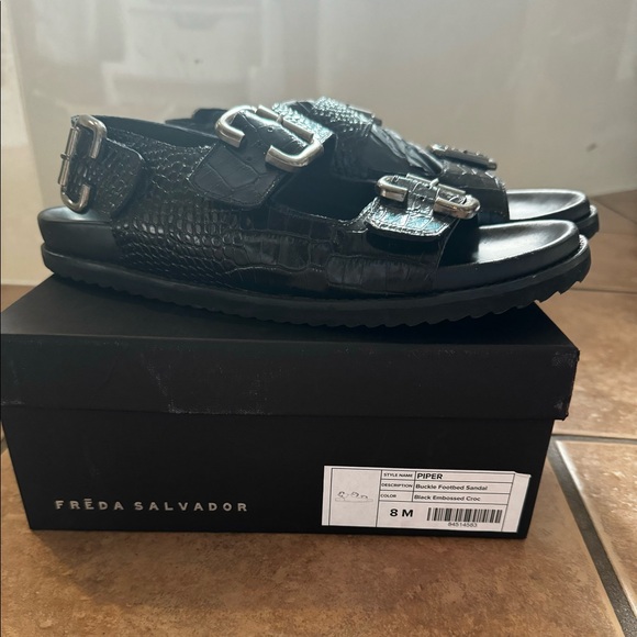Freda Salvador Piper Sandal. Black Embossed Croc - Picture 2 of 6